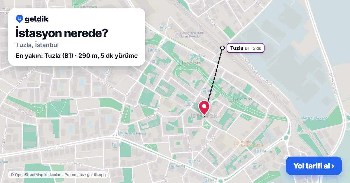 İstasyon nerede: haritada İstasyon (Tuzla) ve en yakın istasyonlar, yürüme süresiyle