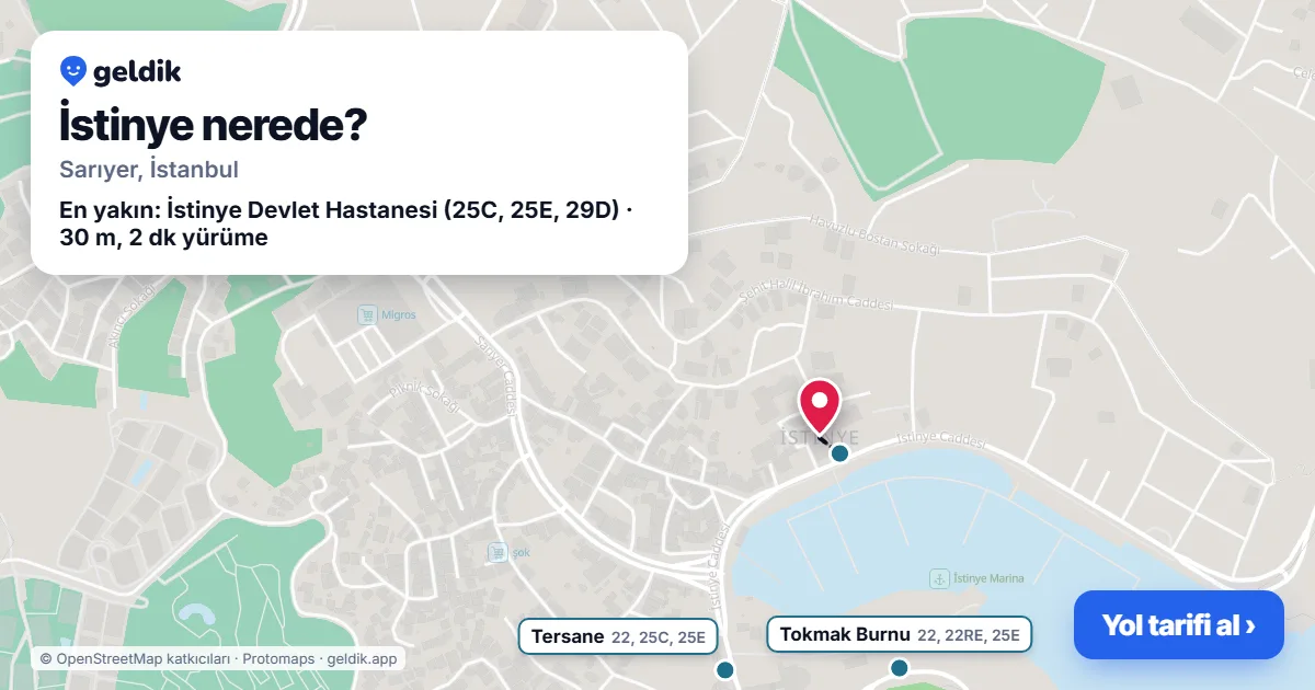 İstinye nerede: haritada İstinye (Sarıyer) ve en yakın otobüs durakları, yürüme süresiyle