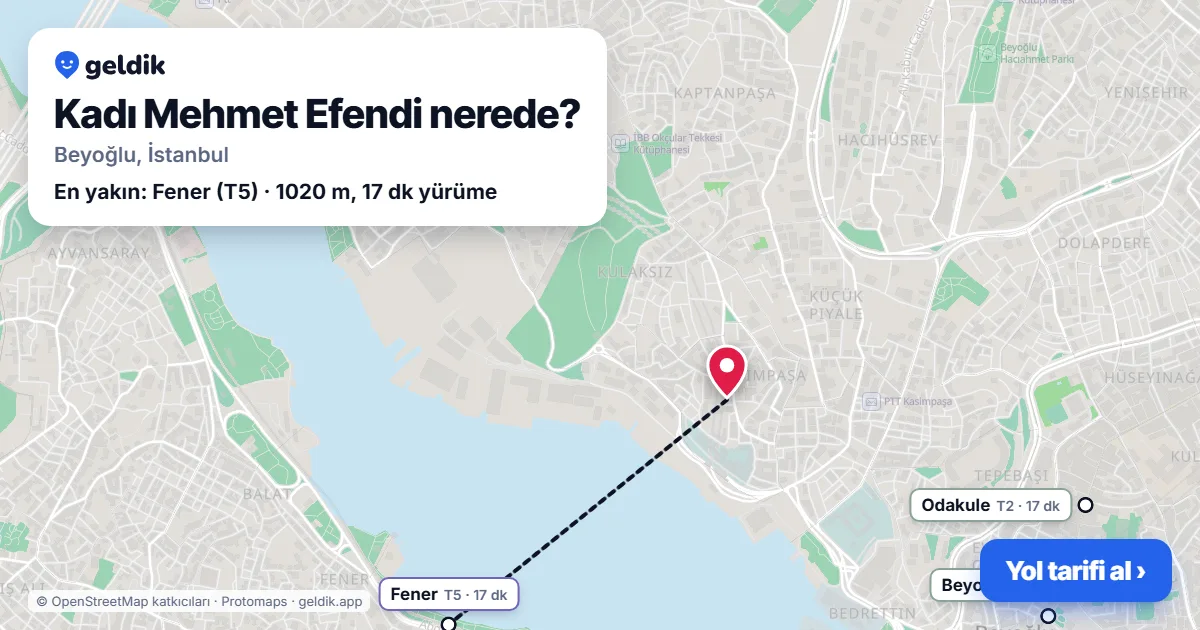 Kadı Mehmet Efendi nerede: haritada Kadı Mehmet Efendi (Beyoğlu) ve en yakın istasyonlar, yürüme süresiyle