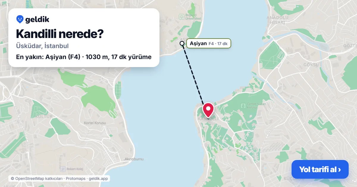 Kandilli nerede: haritada Kandilli (Üsküdar) ve en yakın istasyonlar, yürüme süresiyle