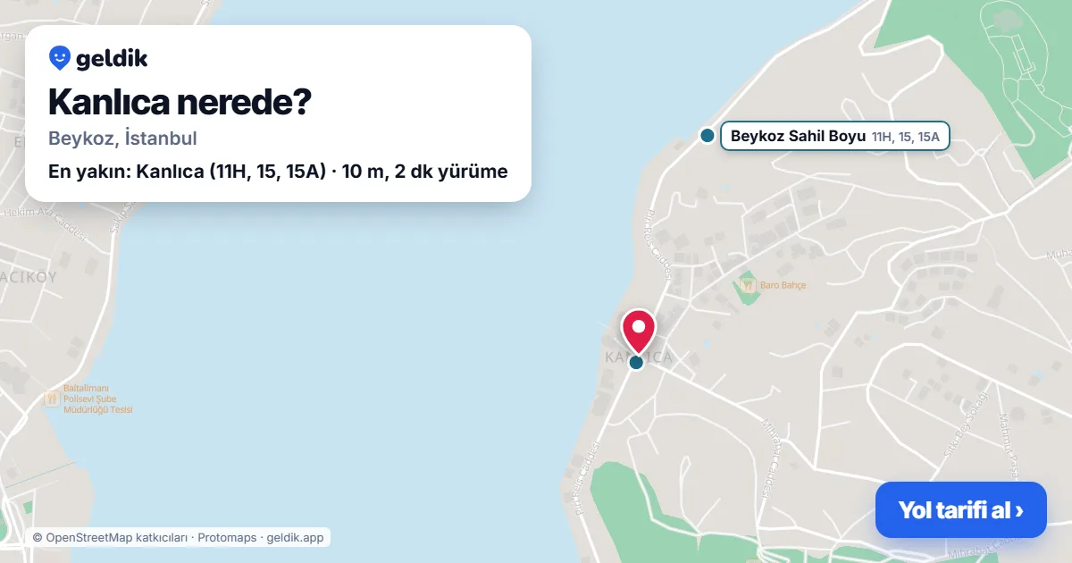 Kanlıca nerede: haritada Kanlıca (Beykoz) ve en yakın otobüs durakları, yürüme süresiyle