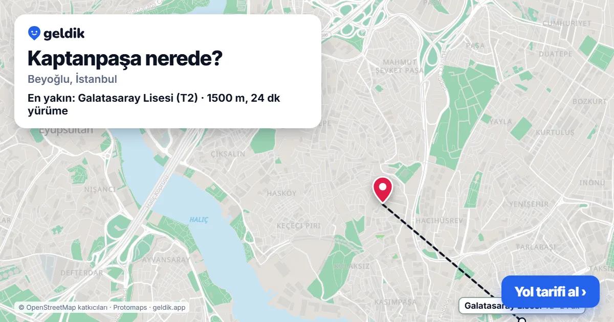 Kaptanpaşa nerede: haritada Kaptanpaşa (Beyoğlu) ve en yakın istasyonlar, yürüme süresiyle