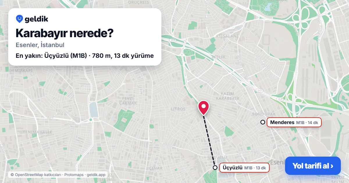 Karabayır nerede: haritada Karabayır (Esenler) ve en yakın istasyonlar, yürüme süresiyle