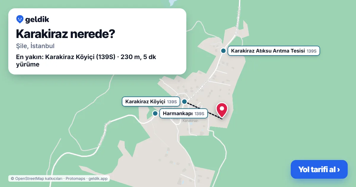 Karakiraz nerede: haritada Karakiraz (Şile) ve en yakın otobüs durakları, yürüme süresiyle