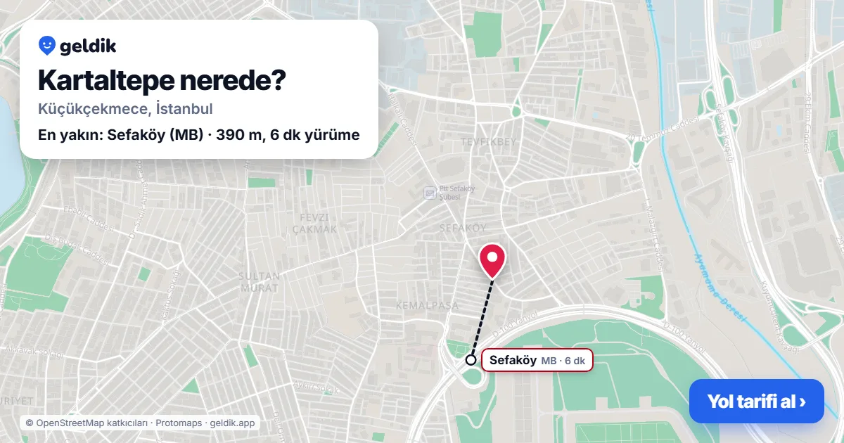 Kartaltepe nerede: haritada Kartaltepe (Küçükçekmece) ve en yakın istasyonlar, yürüme süresiyle
