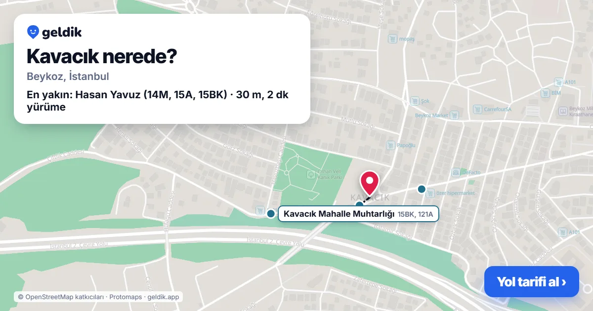 Kavacık nerede: haritada Kavacık (Beykoz) ve en yakın otobüs durakları, yürüme süresiyle