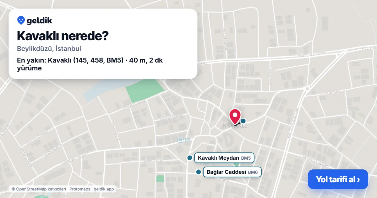 Kavaklı nerede: haritada Kavaklı (Beylikdüzü) ve en yakın otobüs durakları, yürüme süresiyle
