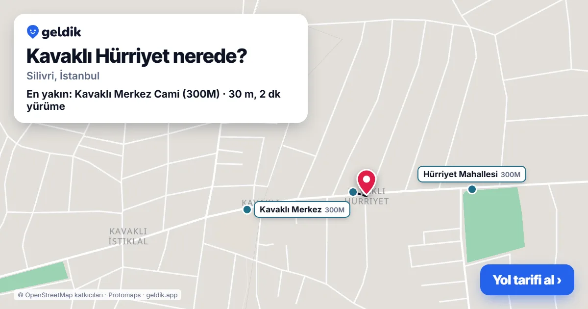 Kavaklı Hürriyet nerede: haritada Kavaklı Hürriyet (Silivri) ve en yakın otobüs durakları, yürüme süresiyle