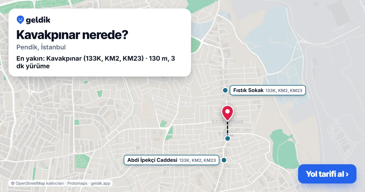 Kavakpınar nerede: haritada Kavakpınar (Pendik) ve en yakın otobüs durakları, yürüme süresiyle