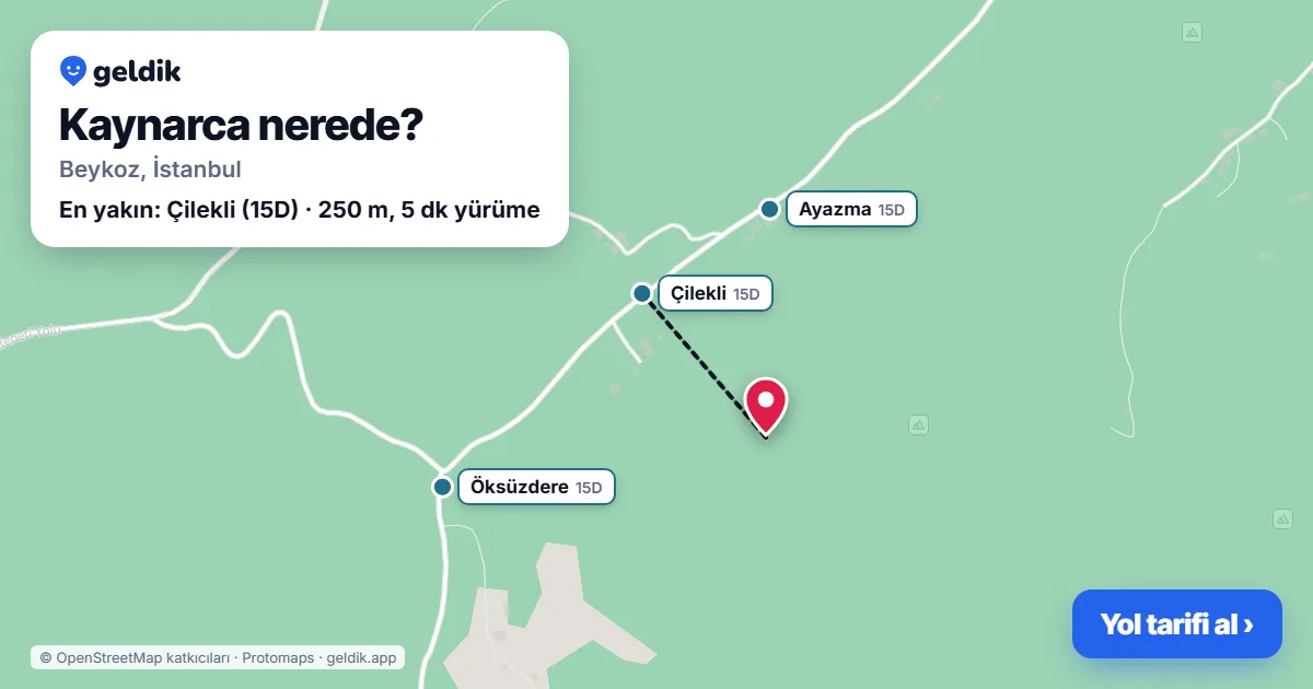 Kaynarca nerede: haritada Kaynarca (Beykoz) ve en yakın otobüs durakları, yürüme süresiyle