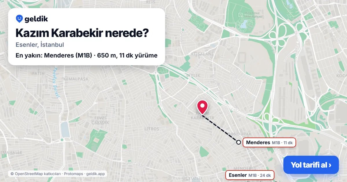 Kazım Karabekir nerede: haritada Kazım Karabekir (Esenler) ve en yakın istasyonlar, yürüme süresiyle