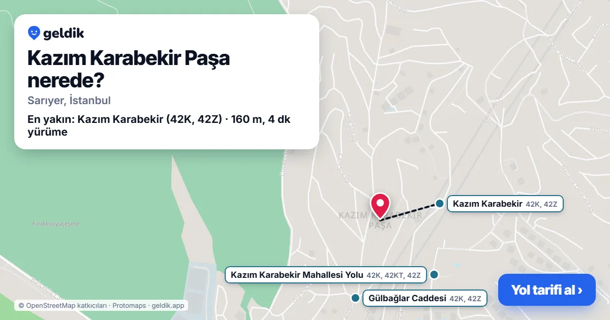 Kazım Karabekir Paşa nerede: haritada Kazım Karabekir Paşa (Sarıyer) ve en yakın otobüs durakları, yürüme süresiyle
