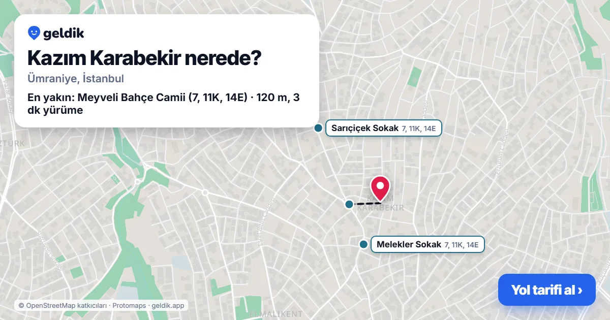Kazım Karabekir nerede: haritada Kazım Karabekir (Ümraniye) ve en yakın otobüs durakları, yürüme süresiyle