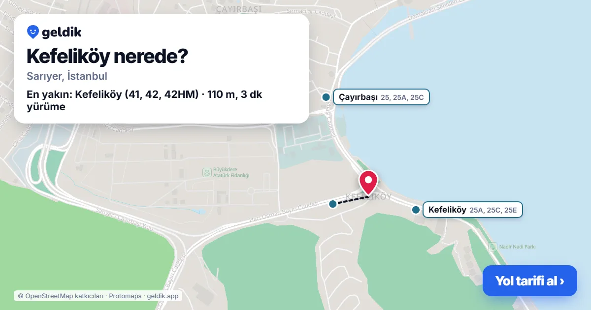 Kefeliköy nerede: haritada Kefeliköy (Sarıyer) ve en yakın otobüs durakları, yürüme süresiyle