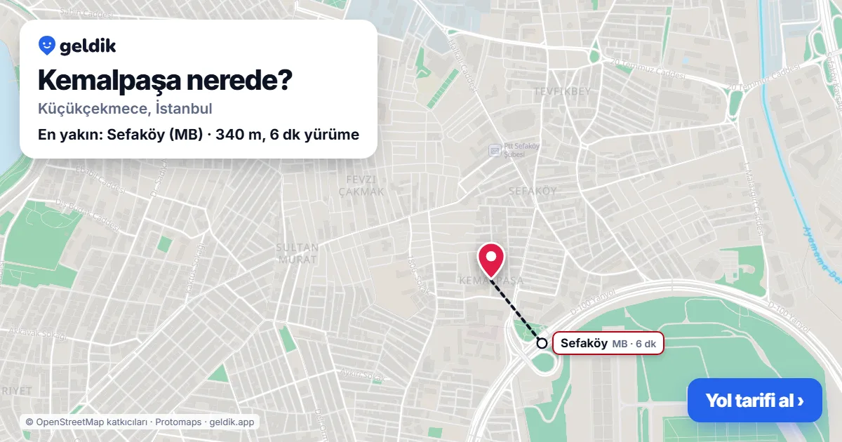 Kemalpaşa nerede: haritada Kemalpaşa (Küçükçekmece) ve en yakın istasyonlar, yürüme süresiyle