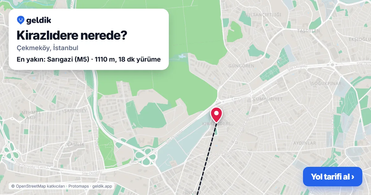 Kirazlıdere nerede: haritada Kirazlıdere (Çekmeköy) ve en yakın istasyonlar, yürüme süresiyle