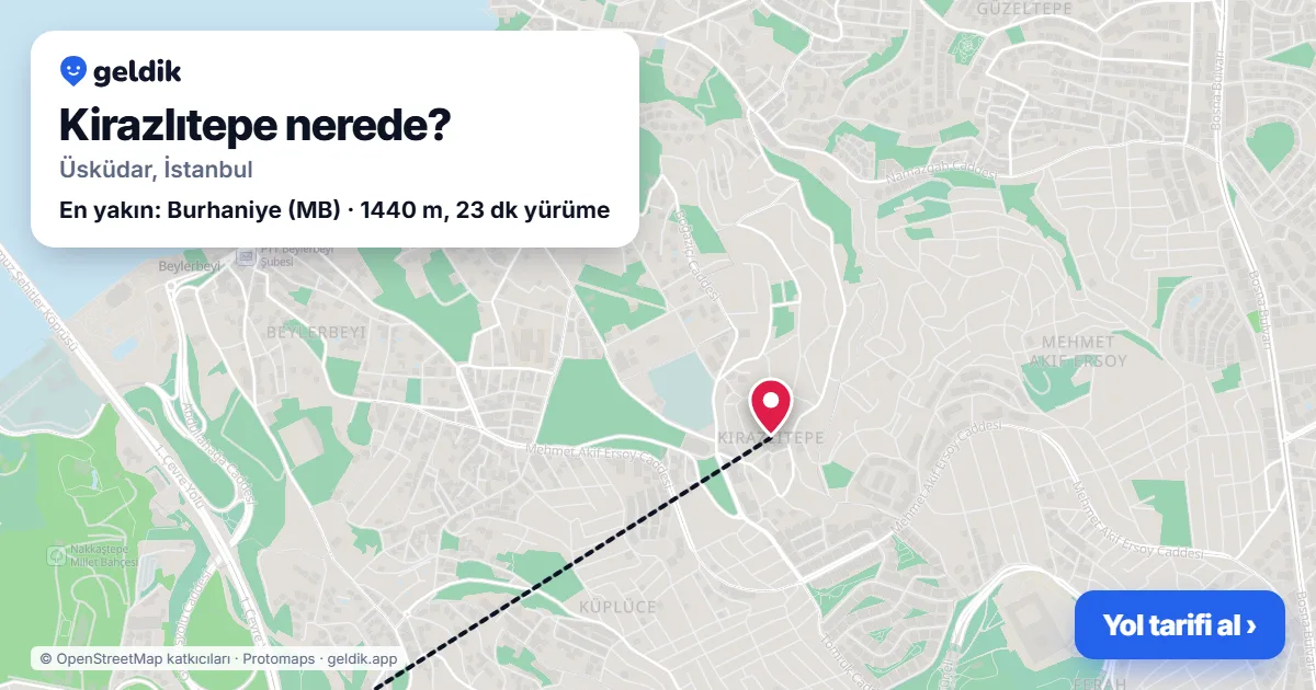 Kirazlıtepe nerede: haritada Kirazlıtepe (Üsküdar) ve en yakın istasyonlar, yürüme süresiyle