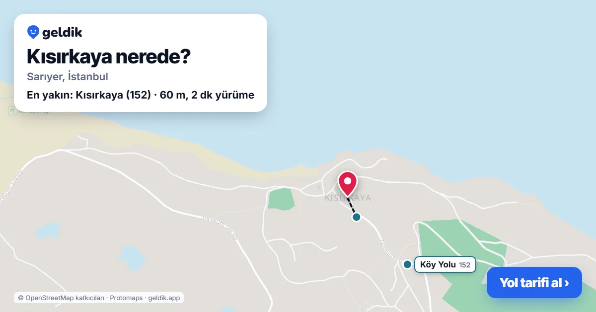 Kısırkaya nerede: haritada Kısırkaya (Sarıyer) ve en yakın otobüs durakları, yürüme süresiyle