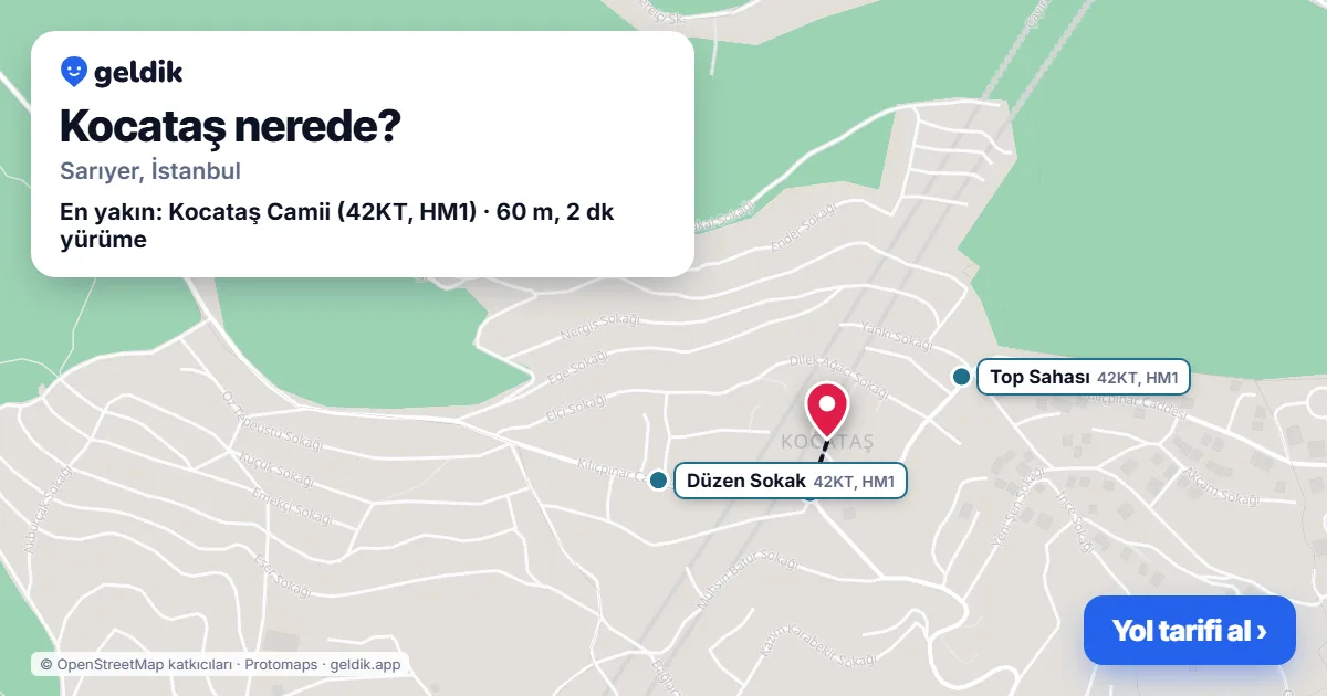 Kocataş nerede: haritada Kocataş (Sarıyer) ve en yakın otobüs durakları, yürüme süresiyle