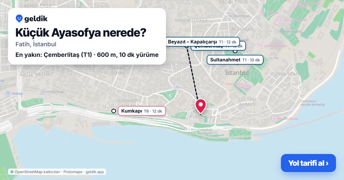 Küçük Ayasofya nerede: haritada Küçük Ayasofya (Fatih) ve en yakın istasyonlar, yürüme süresiyle