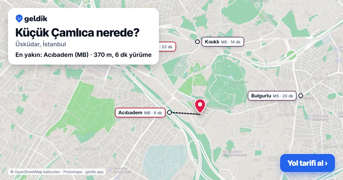 Küçük Çamlıca nerede: haritada Küçük Çamlıca (Üsküdar) ve en yakın istasyonlar, yürüme süresiyle