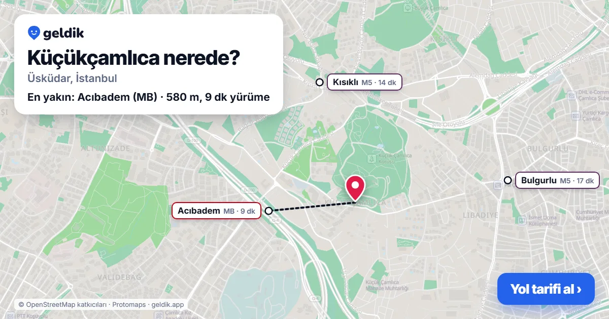 Küçükçamlıca nerede: haritada Küçükçamlıca (Üsküdar) ve en yakın istasyonlar, yürüme süresiyle