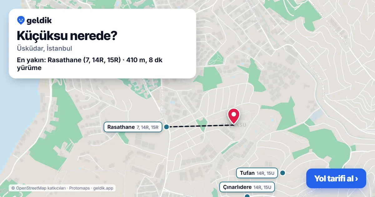 Küçüksu nerede: haritada Küçüksu (Üsküdar) ve en yakın otobüs durakları, yürüme süresiyle