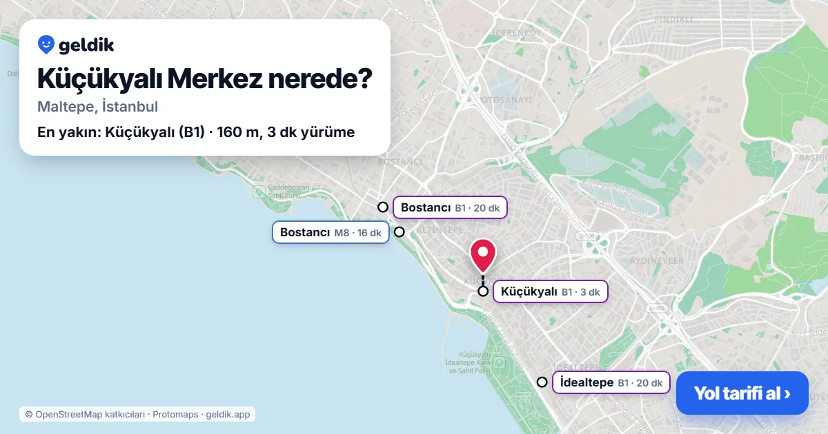 Küçükyalı Merkez nerede: haritada Küçükyalı Merkez (Maltepe) ve en yakın istasyonlar, yürüme süresiyle