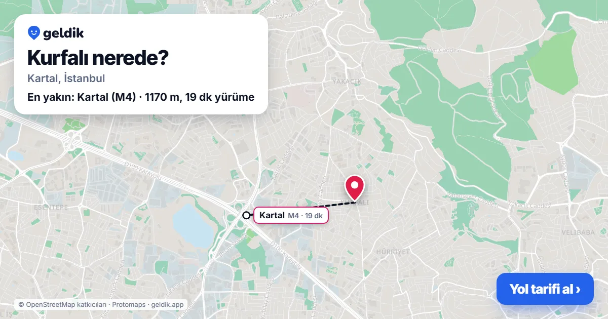 Kurfalı nerede: haritada Kurfalı (Kartal) ve en yakın istasyonlar, yürüme süresiyle