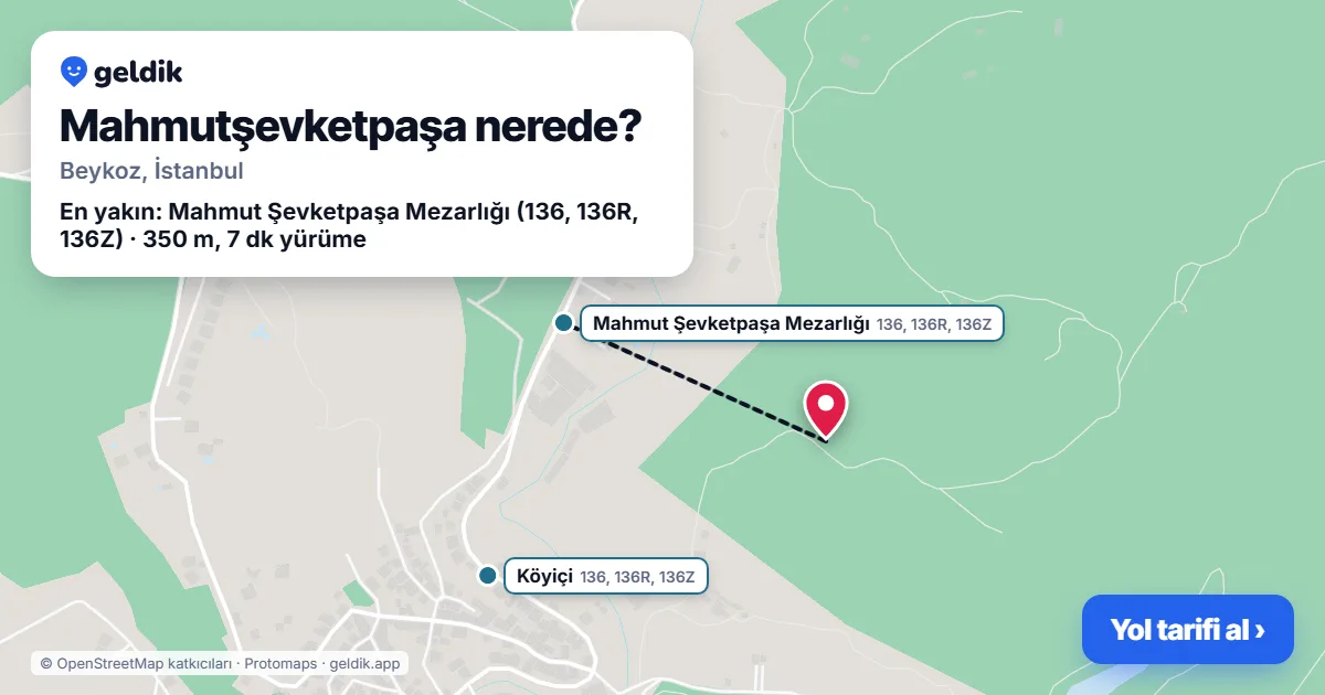 Mahmutşevketpaşa nerede: haritada Mahmutşevketpaşa (Beykoz) ve en yakın otobüs durakları, yürüme süresiyle