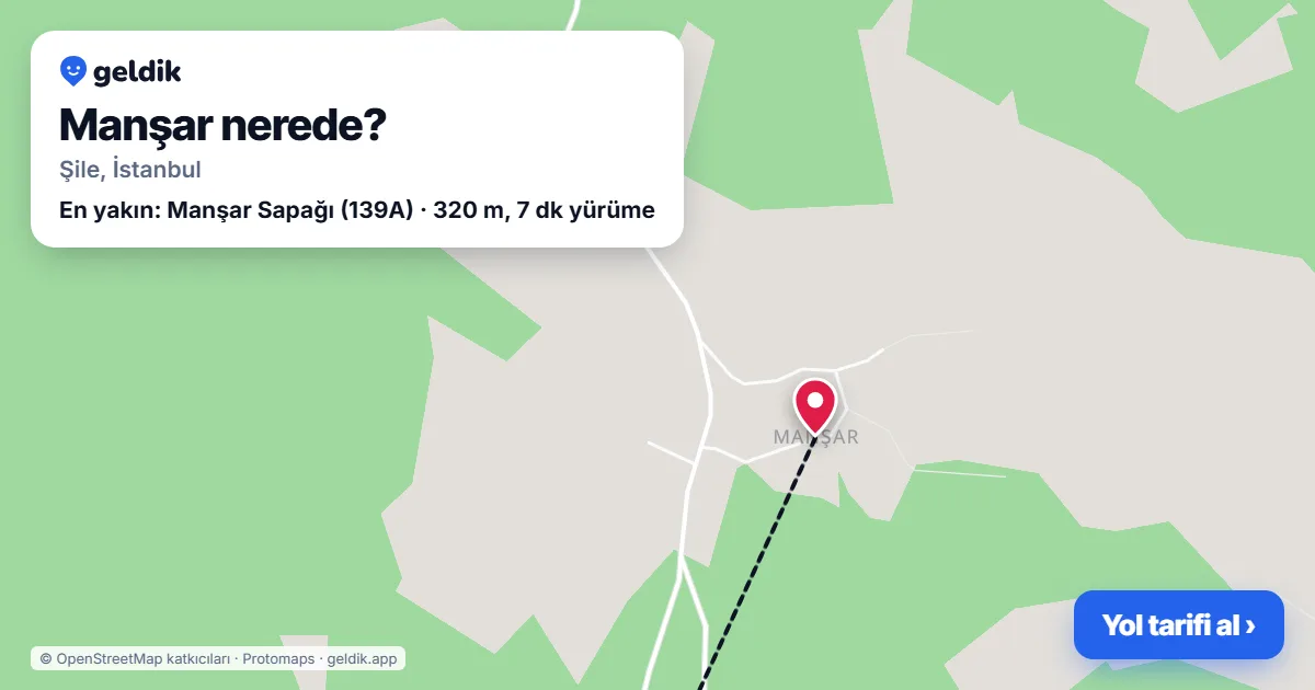 Manşar nerede: haritada Manşar (Şile) ve en yakın otobüs durakları, yürüme süresiyle