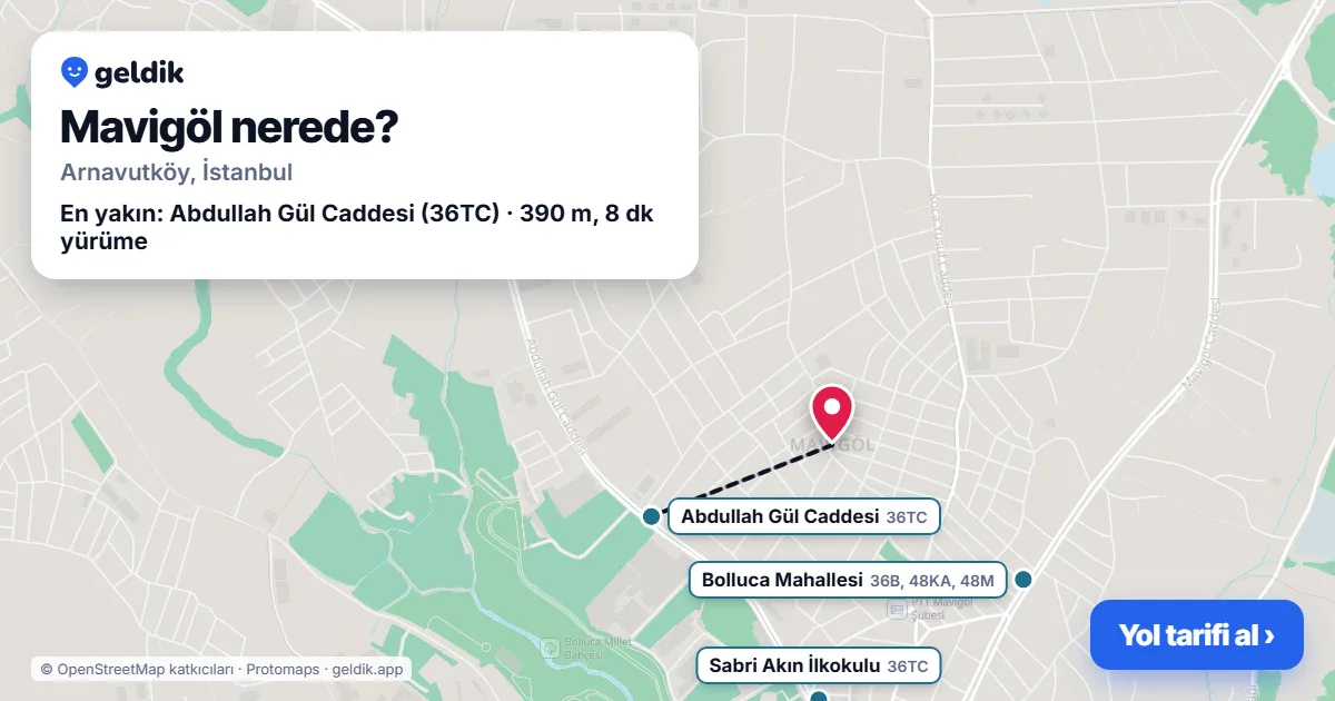 Mavigöl nerede: haritada Mavigöl (Arnavutköy) ve en yakın otobüs durakları, yürüme süresiyle