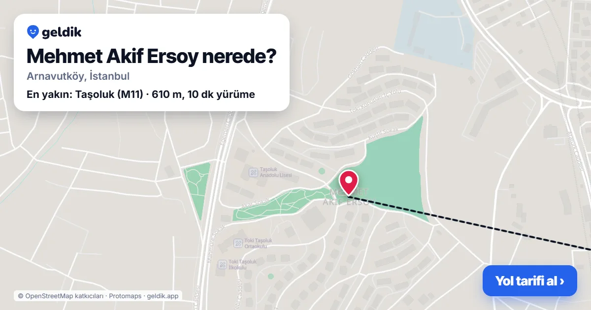 Mehmet Akif Ersoy nerede: haritada Mehmet Akif Ersoy (Arnavutköy) ve en yakın istasyonlar, yürüme süresiyle