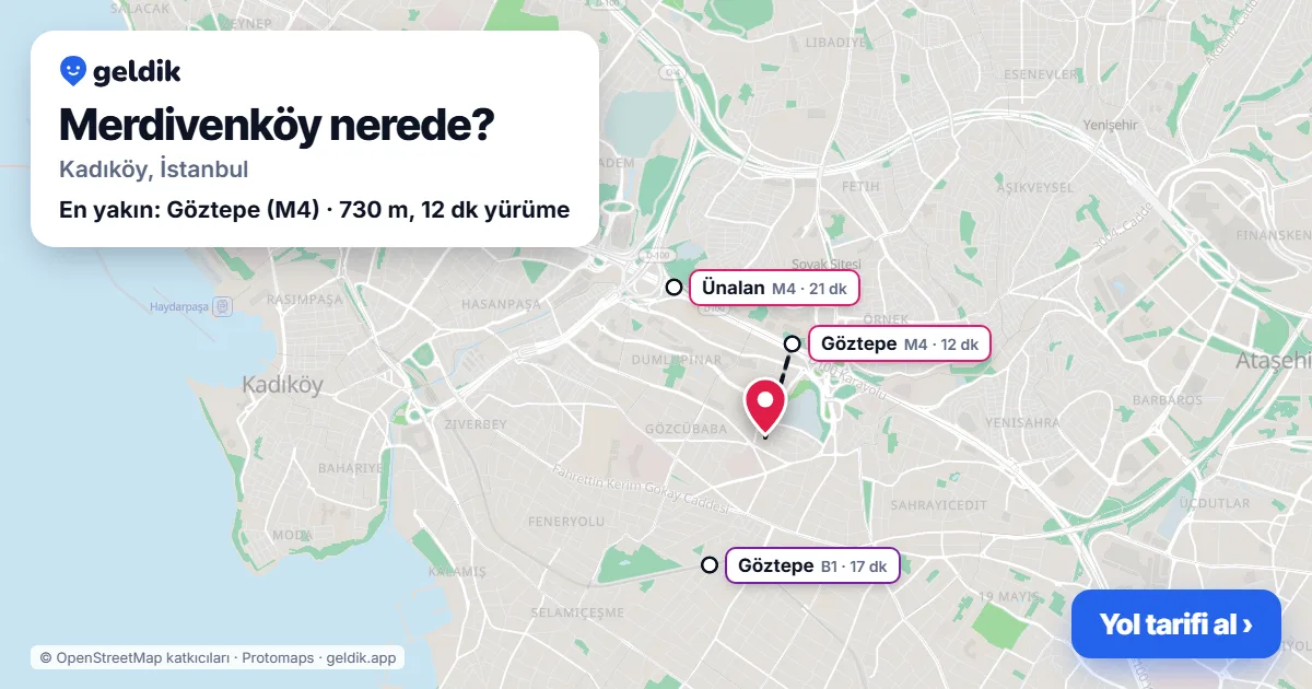Merdivenköy nerede: haritada Merdivenköy (Kadıköy) ve en yakın istasyonlar, yürüme süresiyle