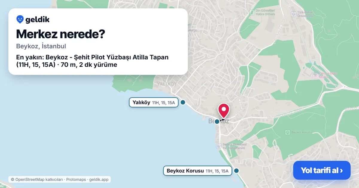Merkez nerede: haritada Merkez (Beykoz) ve en yakın otobüs durakları, yürüme süresiyle