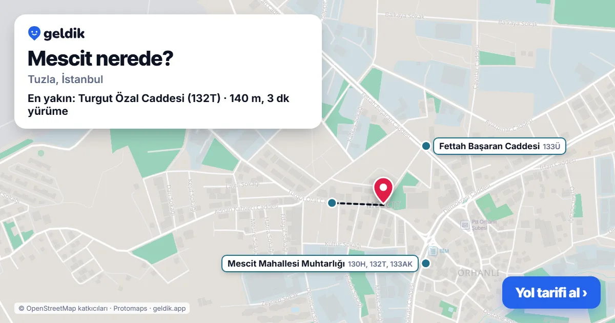 Mescit nerede: haritada Mescit (Tuzla) ve en yakın otobüs durakları, yürüme süresiyle