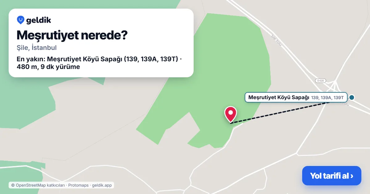 Meşrutiyet nerede: haritada Meşrutiyet (Şile) ve en yakın otobüs durakları, yürüme süresiyle