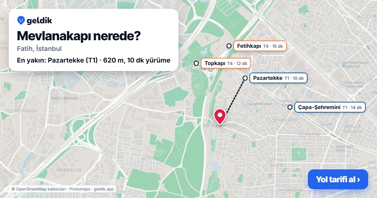 Mevlanakapı nerede: haritada Mevlanakapı (Fatih) ve en yakın istasyonlar, yürüme süresiyle