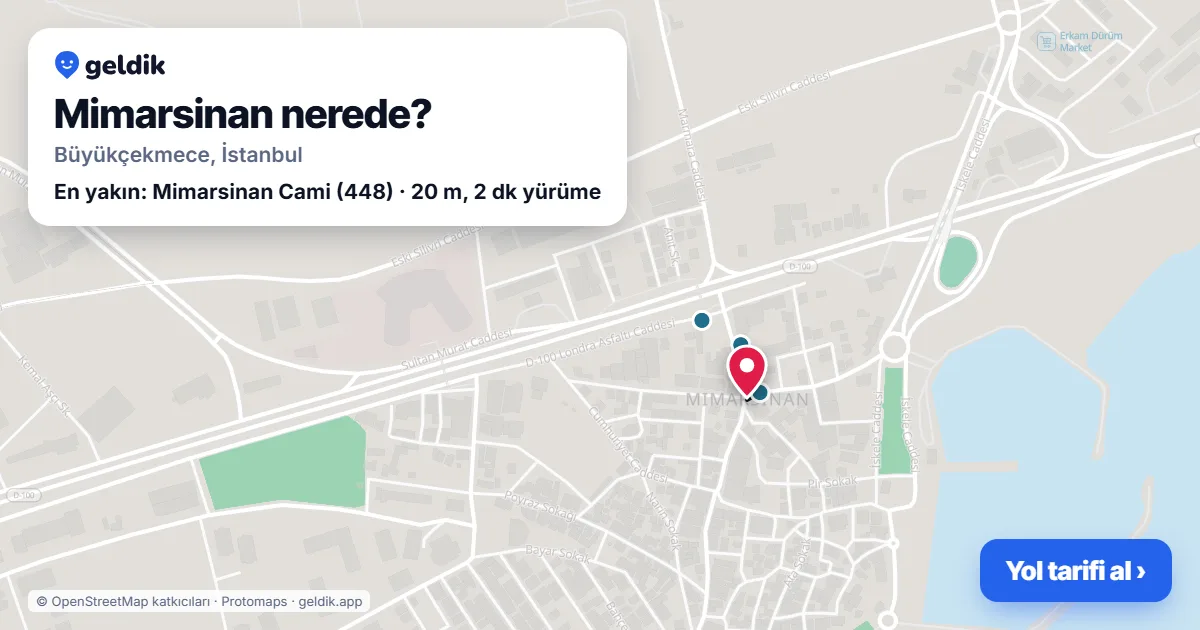 Mimarsinan nerede: haritada Mimarsinan (Büyükçekmece) ve en yakın otobüs durakları, yürüme süresiyle