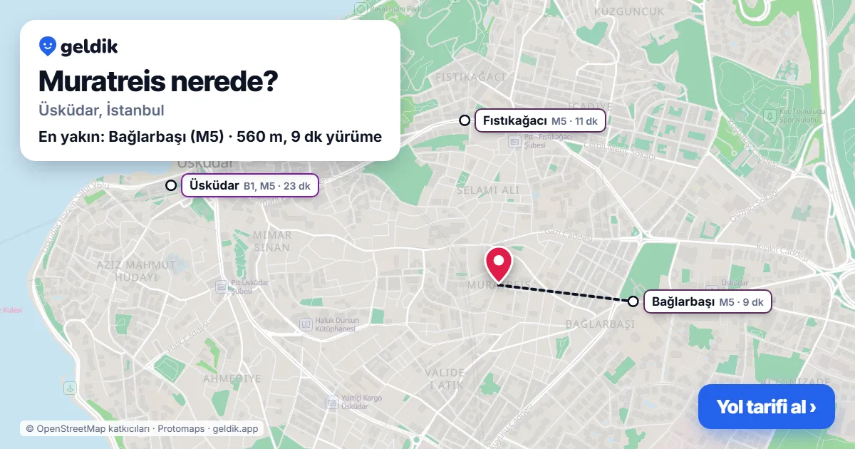Muratreis nerede: haritada Muratreis (Üsküdar) ve en yakın istasyonlar, yürüme süresiyle