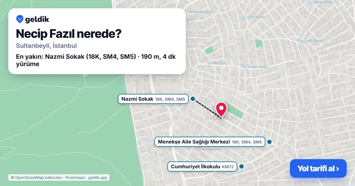 Necip Fazıl nerede: haritada Necip Fazıl (Sultanbeyli) ve en yakın otobüs durakları, yürüme süresiyle