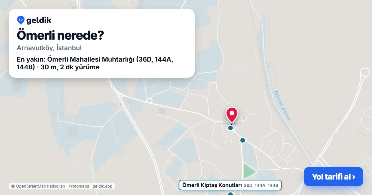 Ömerli nerede: haritada Ömerli (Arnavutköy) ve en yakın otobüs durakları, yürüme süresiyle