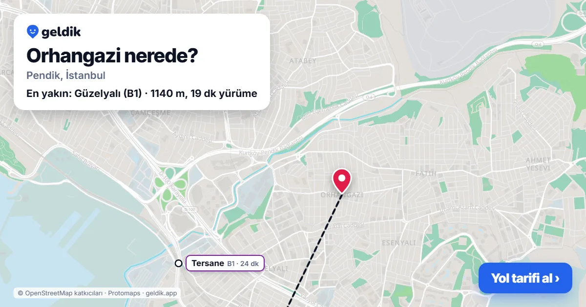 Orhangazi nerede: haritada Orhangazi (Pendik) ve en yakın istasyonlar, yürüme süresiyle