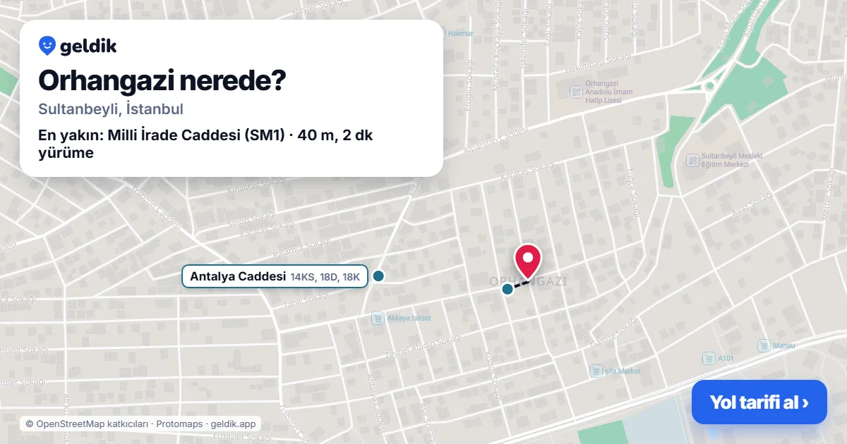Orhangazi nerede: haritada Orhangazi (Sultanbeyli) ve en yakın otobüs durakları, yürüme süresiyle