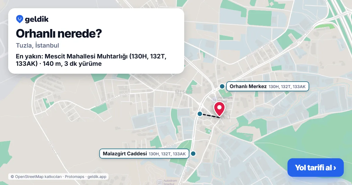 Orhanlı nerede: haritada Orhanlı (Tuzla) ve en yakın otobüs durakları, yürüme süresiyle