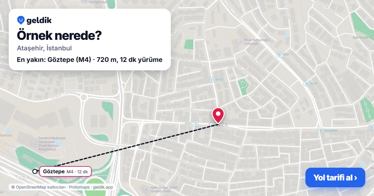 Örnek nerede: haritada Örnek (Ataşehir) ve en yakın istasyonlar, yürüme süresiyle