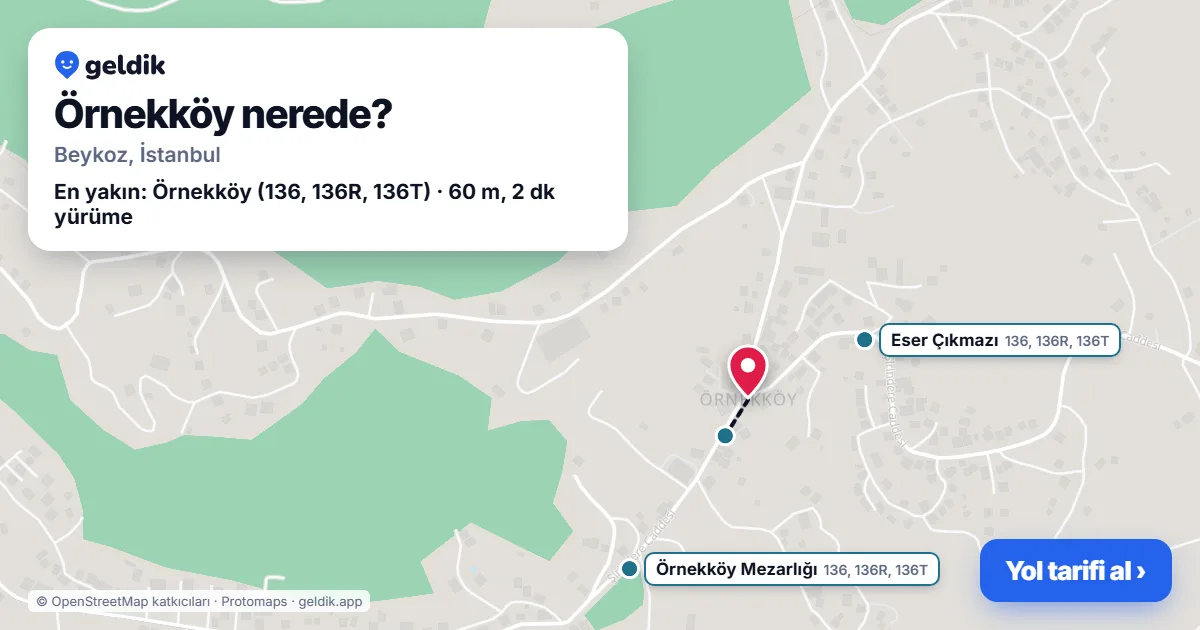 Örnekköy nerede: haritada Örnekköy (Beykoz) ve en yakın otobüs durakları, yürüme süresiyle