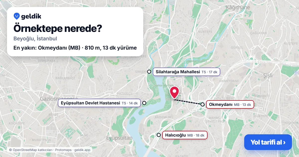 Örnektepe nerede: haritada Örnektepe (Beyoğlu) ve en yakın istasyonlar, yürüme süresiyle