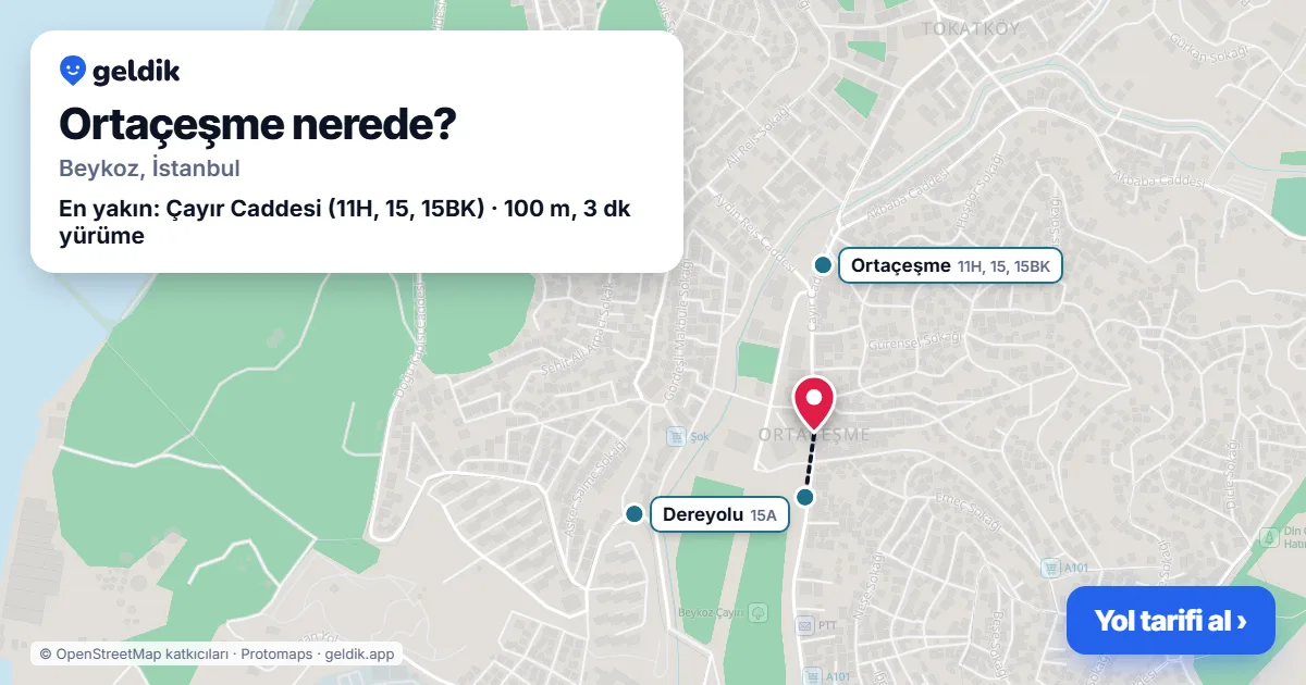 Ortaçeşme nerede: haritada Ortaçeşme (Beykoz) ve en yakın otobüs durakları, yürüme süresiyle