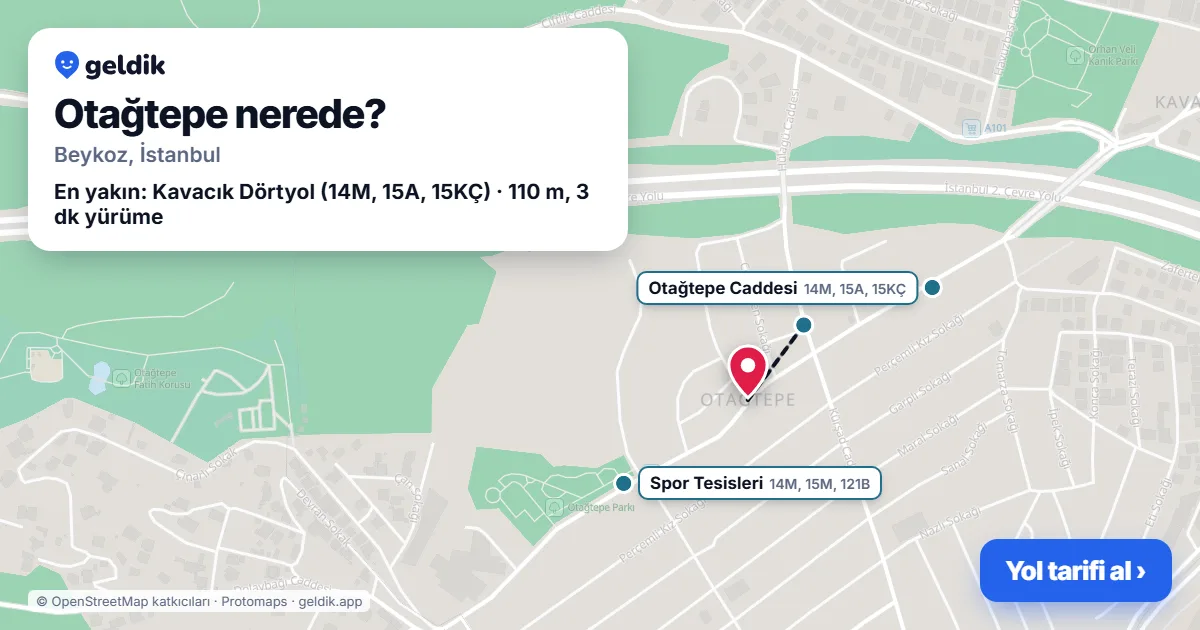 Otağtepe nerede: haritada Otağtepe (Beykoz) ve en yakın otobüs durakları, yürüme süresiyle
